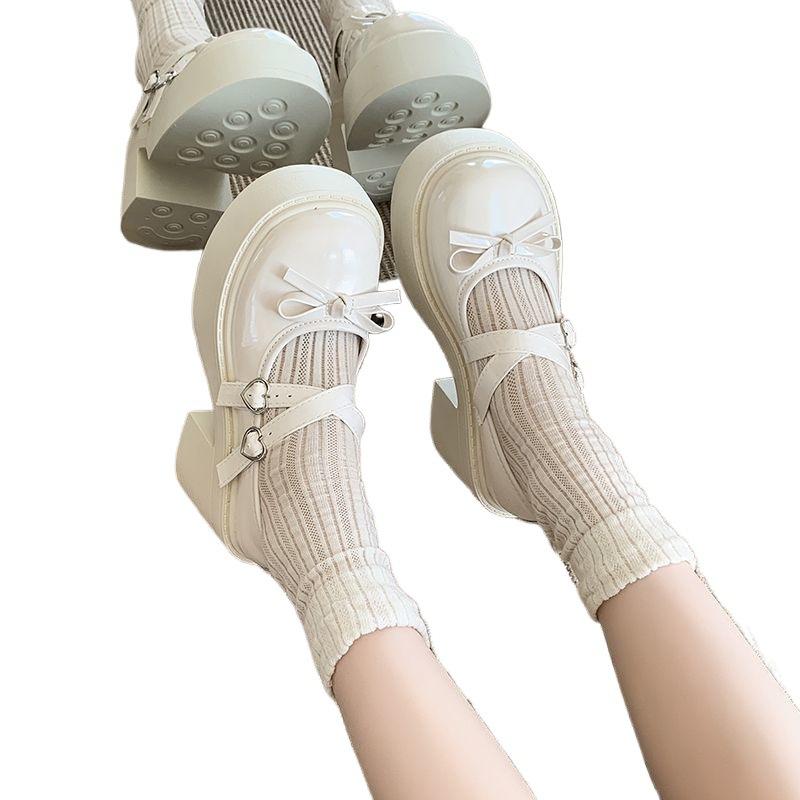 Туфли-лодочки на толстом высоком каблуке из маленькой кожи женские 2025 осень новая японские увеличивающие рост французские универсальные туфли Мэри Джейн