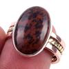 Natural Mahogany Obsidian Gemstone 925 Sterling Silver Two Tone Ring S.7.5 N7e99