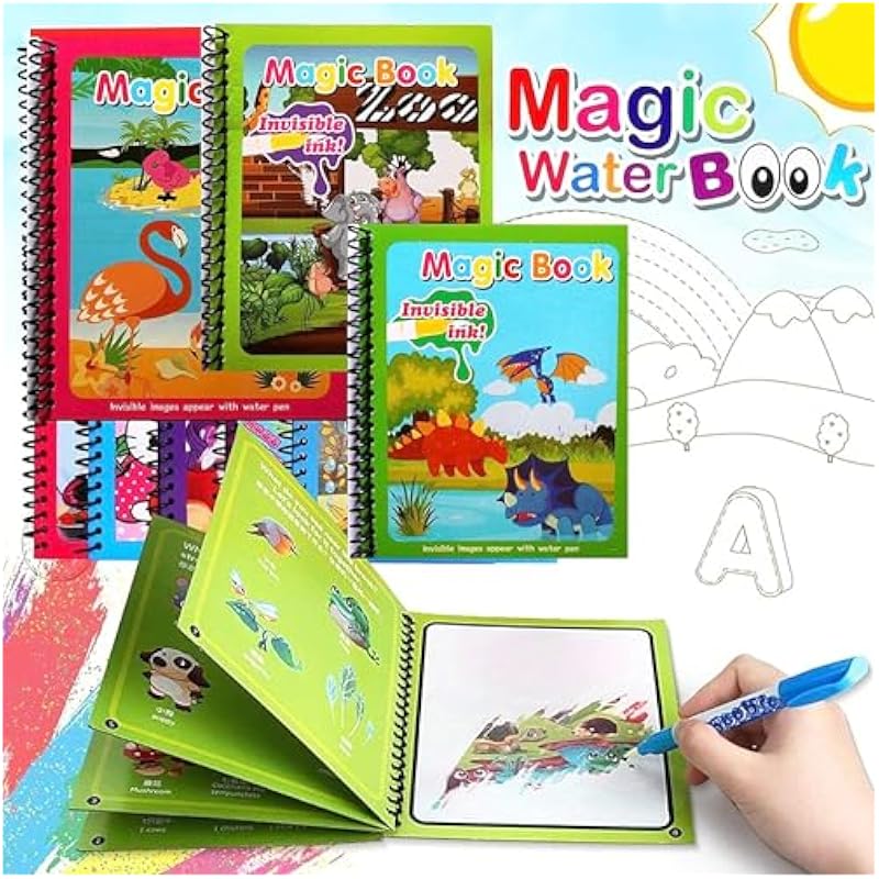 Glun 4 Pack Water Coloring Books For Kids, Water Painting Drawing Book For Toddlers 2-10 Years