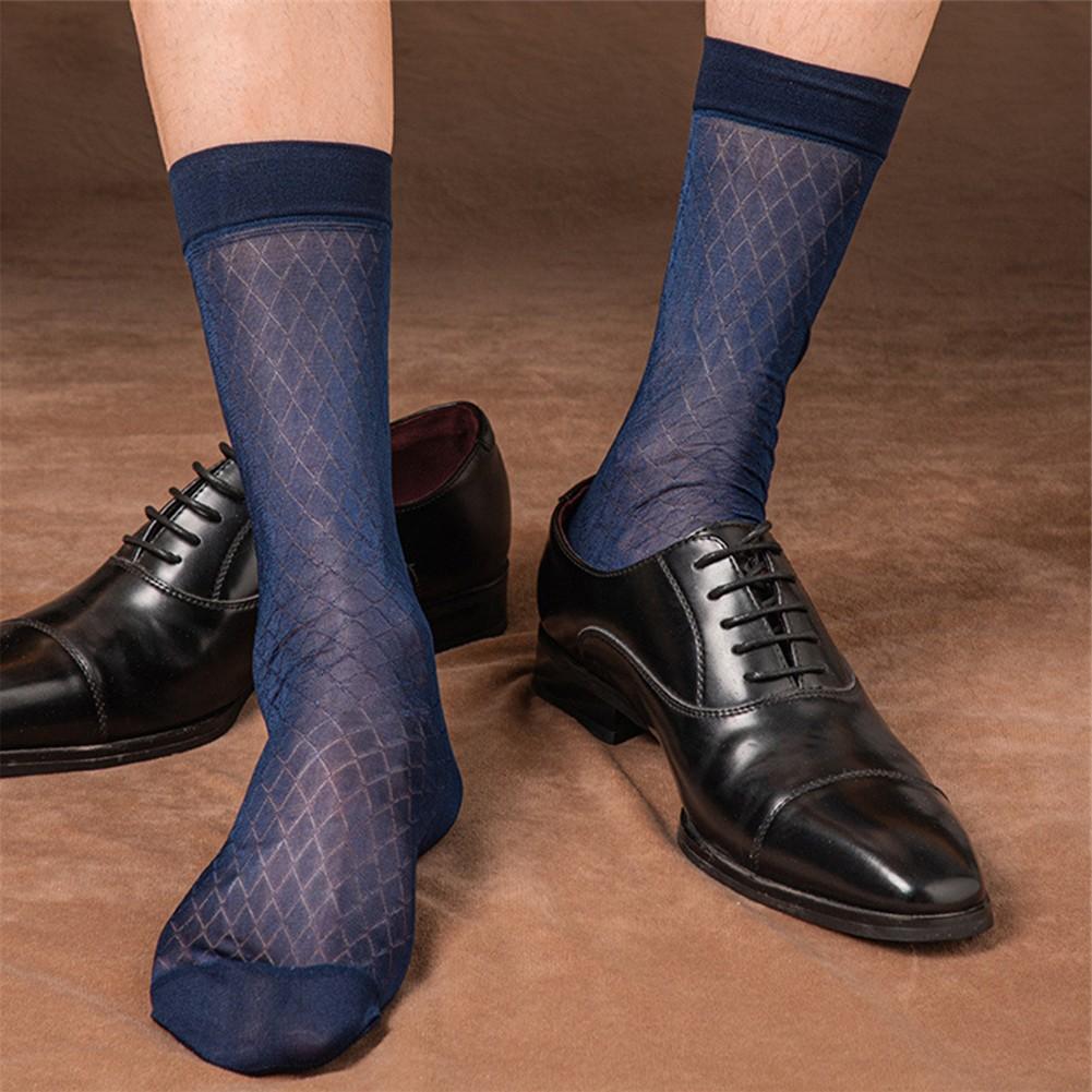 Mens Sexy Stockings Plaid See-Through Socks Breathable