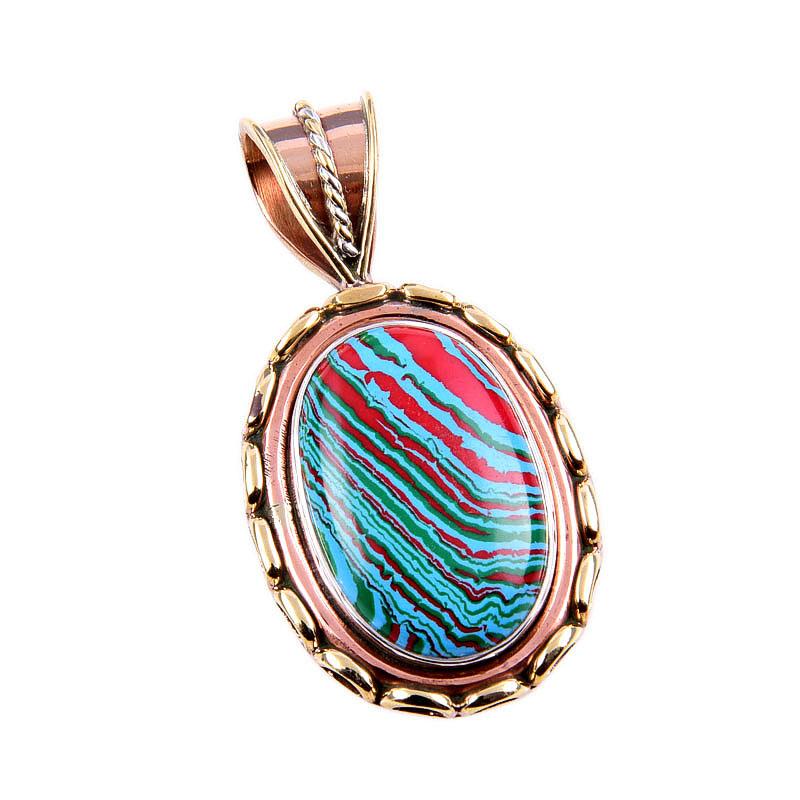 Натуральный камень Радужный кальцит 925 Проба Стерлинговое серебро Двухцветный кулон 1,5" p4t24