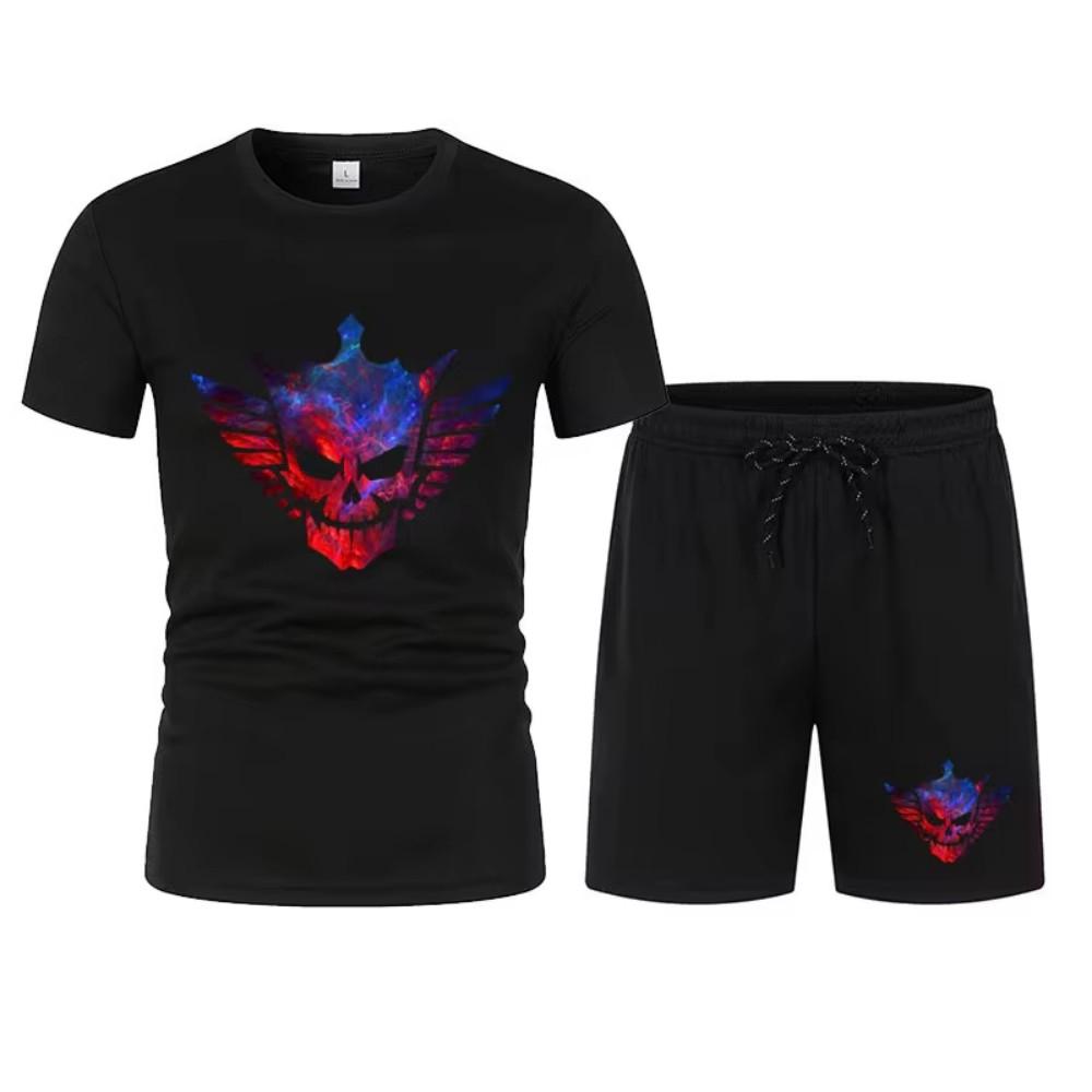 2025 Новый мужской черный Cody Rhodes Skeleton Mesh футболка + шорты комплект летний дышащий быстросохнущий короткий рукав толстовка спортивный комплект