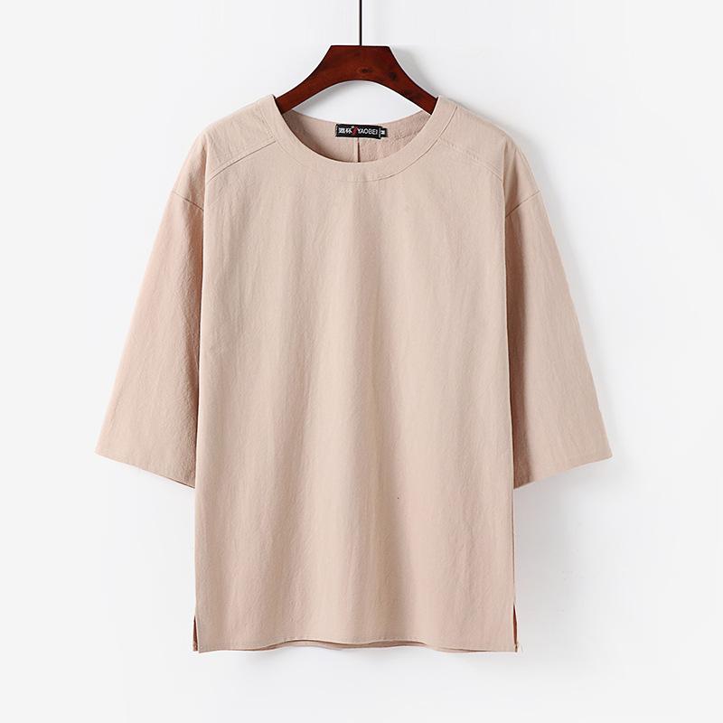 Футболка с короткими рукавами в японском стиле с рукавом три четверти, мужская свободная футболка с короткими рукавами большого размера с рукавом пять четвертей для мужчин