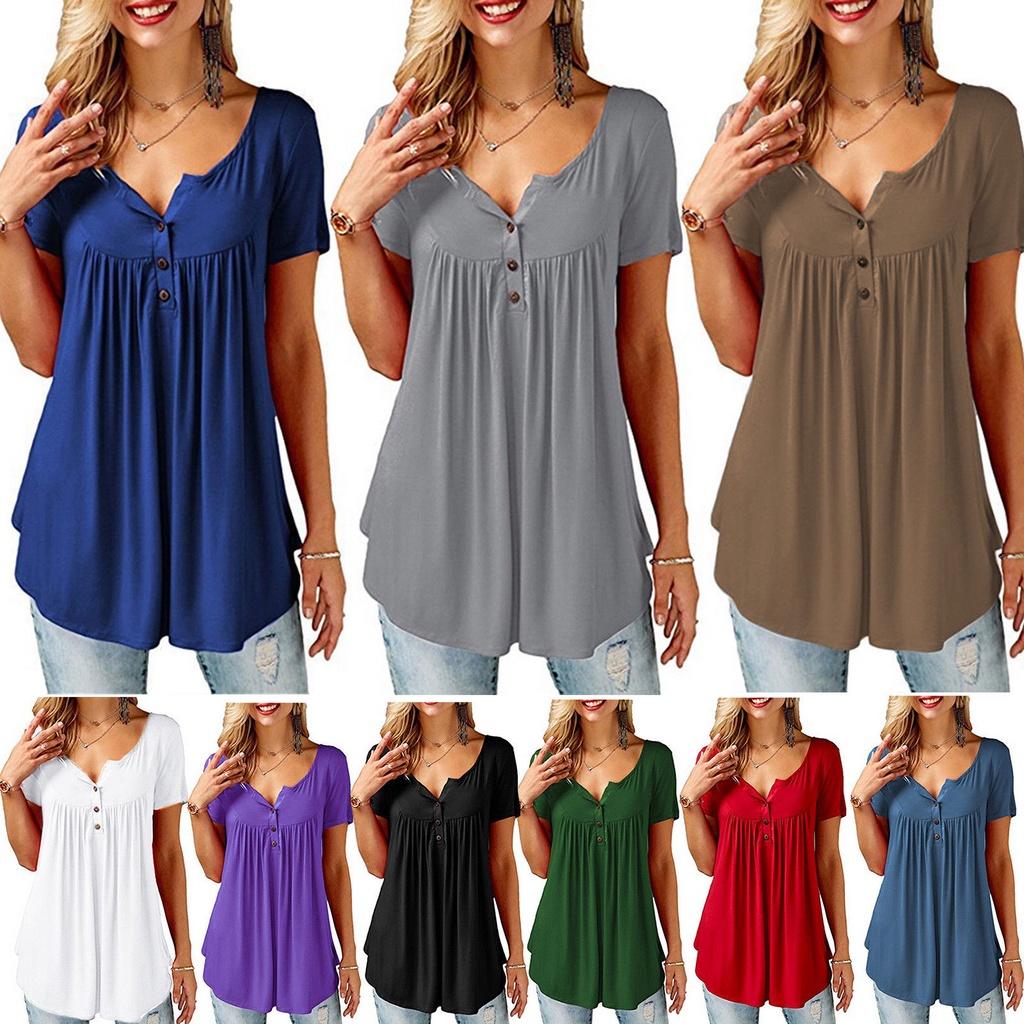Stylish Women's Summer Short Sleeve Blouse In Vibrant Colors Plus Size Casual Tunic