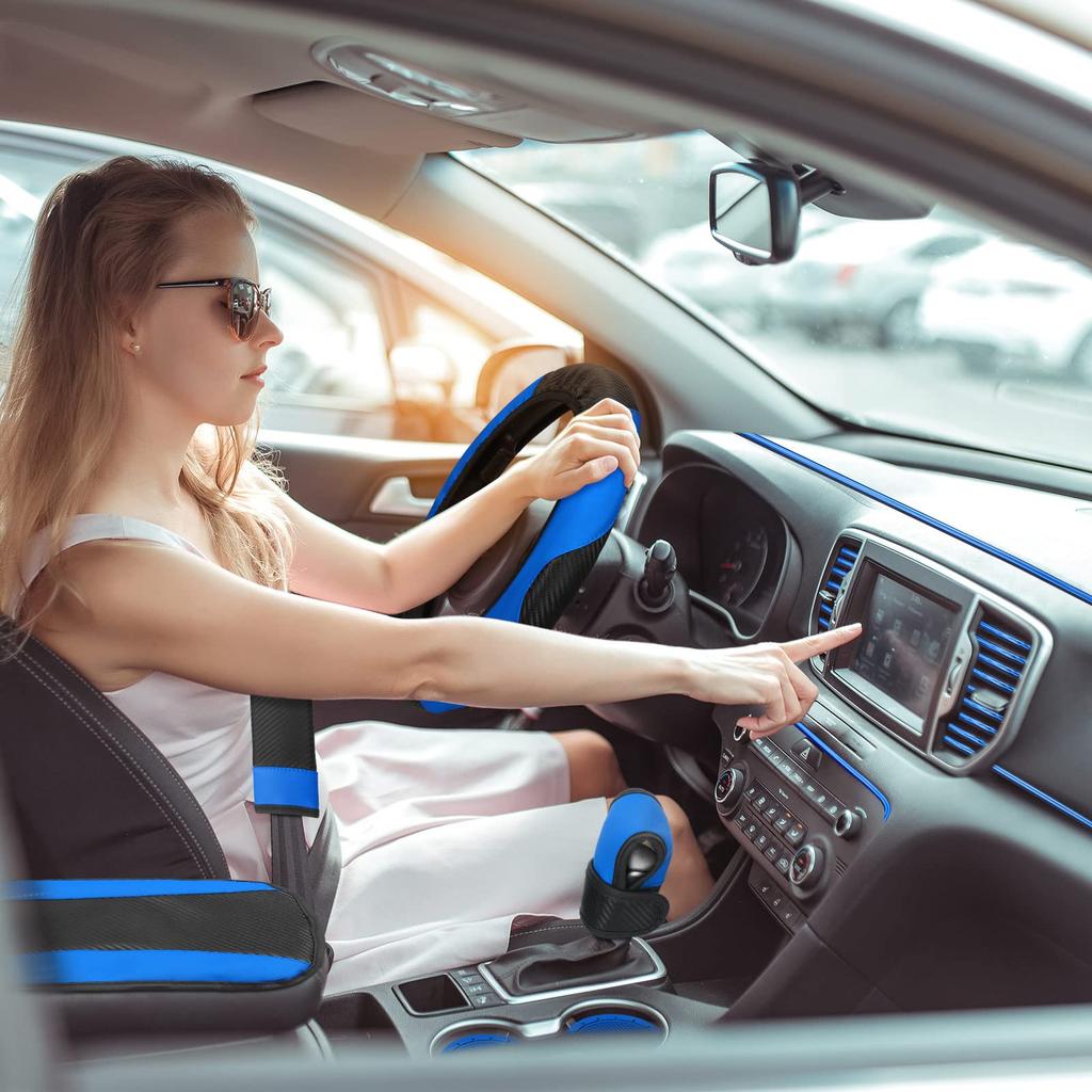 Car Steering Wheel Cover Gear Cover Handbrake Shoulder Guard Armrest Box Mat Line