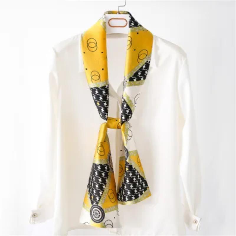 Хиджаб Натуральный Длинный Шелк Женский Принт Элегантные Шейные Платки Лента для Волос Головная Повязка Завязка Украшение Ручки Сумки Фуляр Воротник Косынка