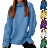 Women's Fashion Solid Color Long Sleeved Round Neck Pullover Casual Sweatshirt Top