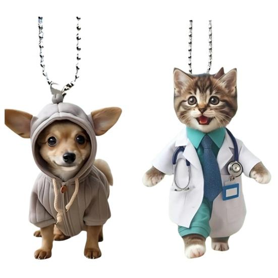 Hoodie Skull Acrylic Hanging Decoration Home Indoor Christmas Tree Car Rearview Mirror 2D Flat Dog Cat Hanging Ornament Cartoon Animal Pendant