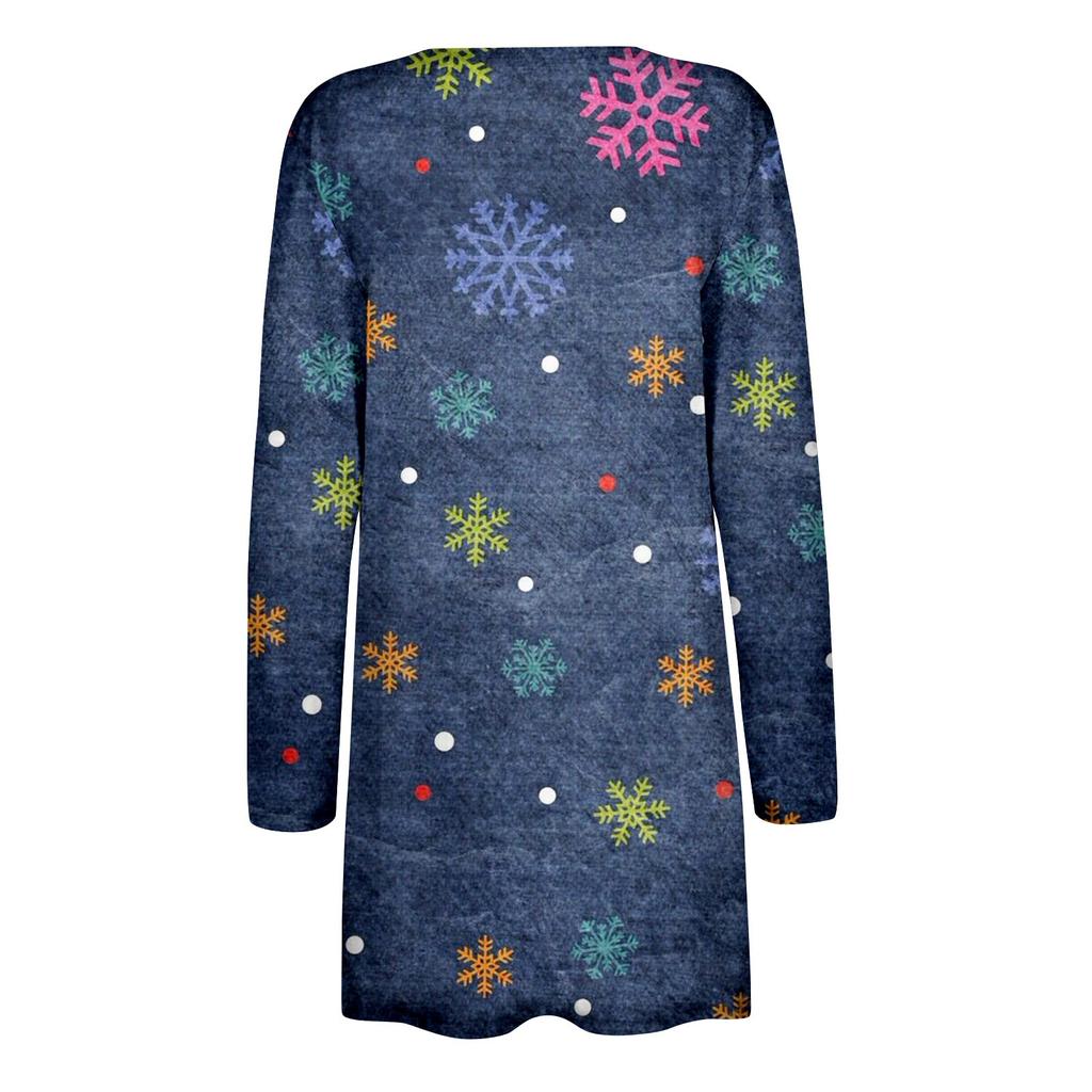 Женская модная повседневная куртка-кардиган с рождественским принтом средней длины, пальто