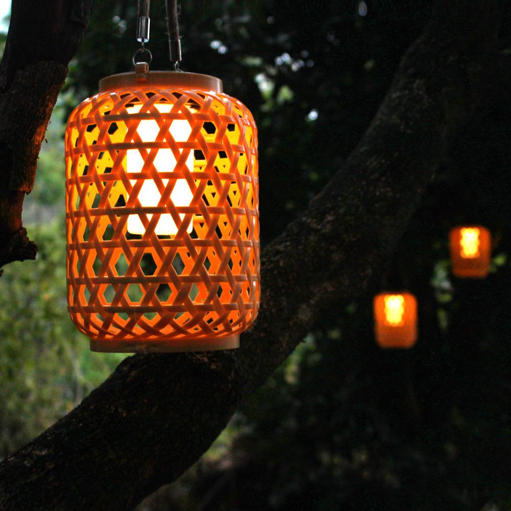 1PC Solar Imitation Bamboo Lantern Outdoor Waterproof Plastic Rattan Lantern Courtyard Decoration Garden Light