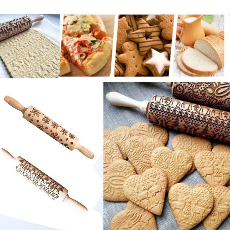 Элегантный деревянный валик для тиснения с узорами северного оленя и снежинки