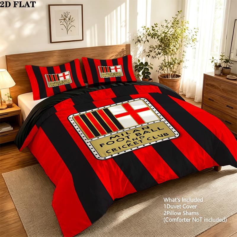 Ac Milan Pattern Bedding Quilt Set Quilt Cover Pillowcase Home Birthday Gift(1 * duvet cover + 2 * pillowcase, without core)