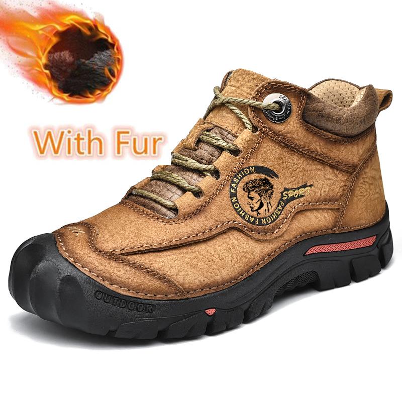 Модная зимняя теплая мужская обувь в стиле ретро из натуральной кожи с мехом и зимними ботинками для мужчин, новые ботильоны ручной работы с высоким верхом, мужская походная обувь