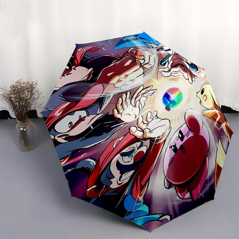 1pc Sonic, Mario, Pikachu & Friends: Auto-Open Umbrella, Portable 3-Fold Design with 8-Bone Iron Frame, Outdoor for Fans, Travelers, Everyday Use, Per
