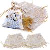 100pcs Transparent Organza Gift Bags Heart-shaped Pattern Drawstring Wrapping Bag For Jewelry