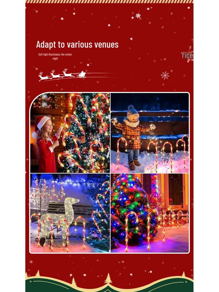 Outdoor Holiday Solar Candy Cane Star Lights for Garden