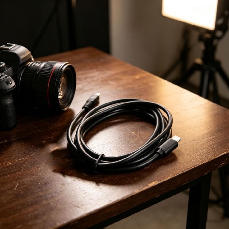 Черный кабель данных для камеры с разъемами Mini 8-Pin и USB Type-C (папа) для передачи фото и видеофайлов, а также для подключения к зарядному устройству камеры