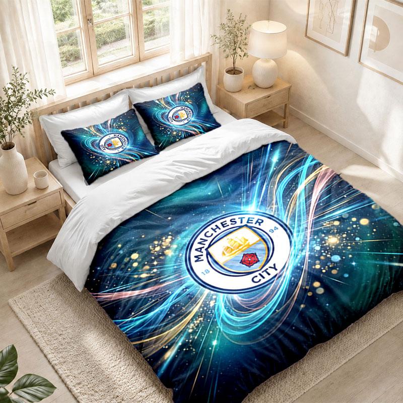 Bedding Set 1 Duvet Cover 2 Pillowcases Manchester City Print Bedroom Home Decoration