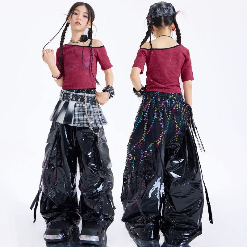 Girls Jazz Dance Outfit Short Sleeve Performance Costume Cool Streetwear Set Kids Aged 3-8