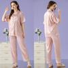 Cool Ice Silk Pajamas Women'S Autumn Short-Sleeved Trousers Love Printing Casual Loose Loungewear Set