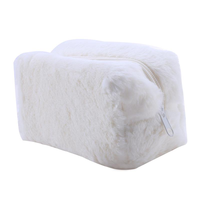 Меховые косметички для женщин, мягкая дорожная косметичка-органайзер, чехол для макияжа для молодых девушек, необходимые вещи, 1 шт., однотонные сумки