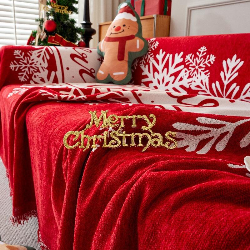 Рождественский коврик для дивана, всесезонный универсальный чехол, одеяло, универсальный чехол, нескользящее полотенце для дивана