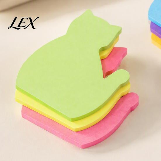 Funny Office Stationery Supplies 2PCS Cute Cat Shaped Sticky Notepads, Multi Color Macaron Adhesive Creative Page Markers Memo Pads, Compact