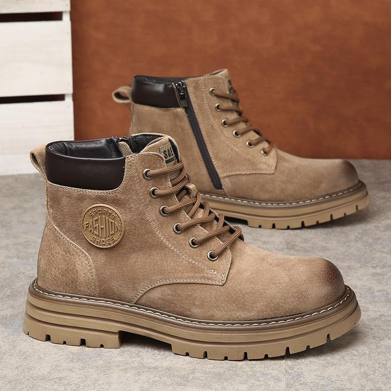 Мужские зимние ботинки Martin из натуральной кожи, толстая подошва, нескользящая, теплые, с бархатом, классического желтого цвета.