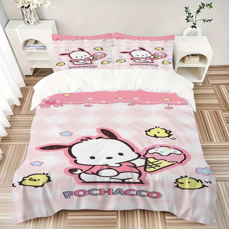 3 шт. Набор постельного белья Sanrio «Сладкое приключение Почакко» Включает 1 пододеяльник и 2 наволочки, Удобное постельное белье со стильным дизайном для спальни S076