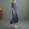 Summer New Artistic Retro Ethnic Style Improved Edition Printed Loose Ramie Qipao Dress