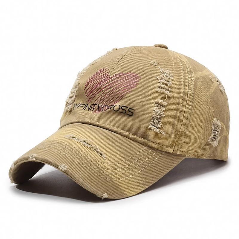 Distressed hand-painted heart baseball cap for women, spring/summer sun protection hat, large head circumference, makes face look smaller, versatile