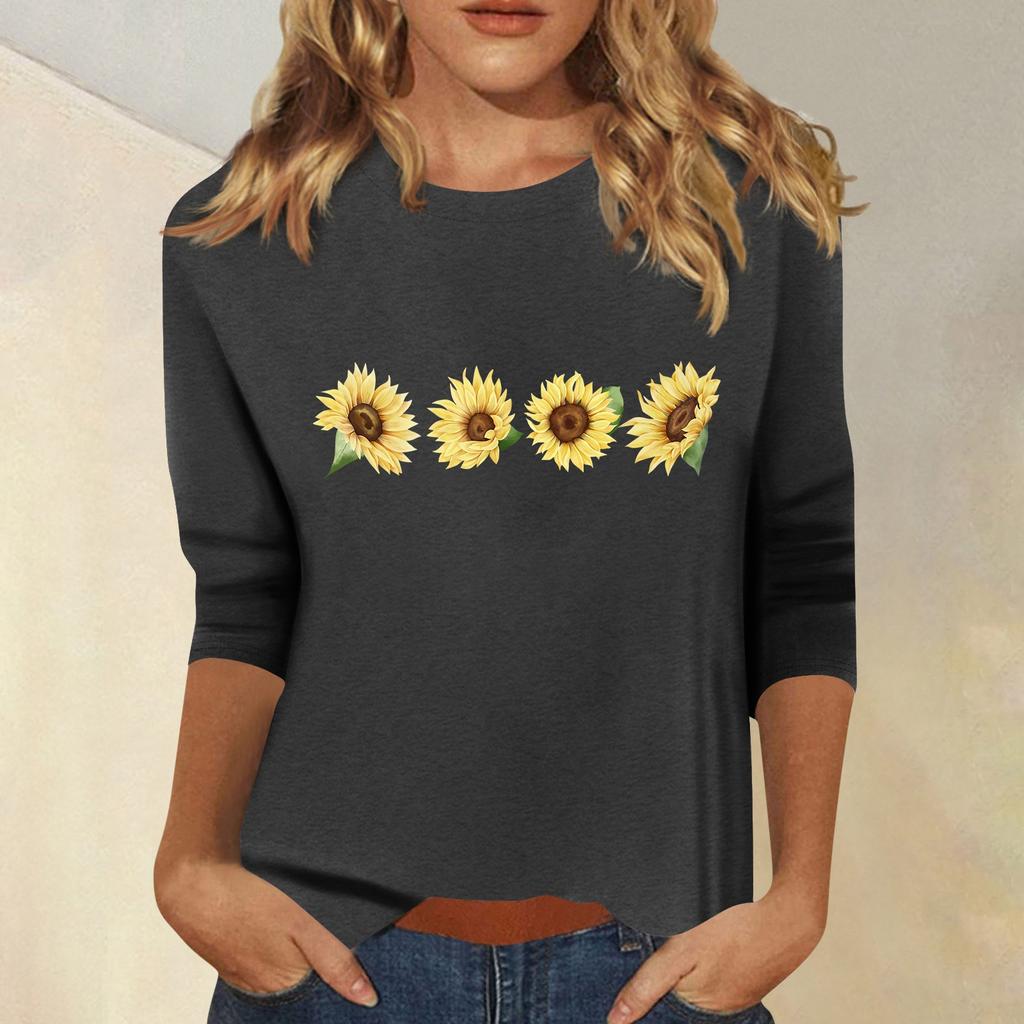 Women's Fashion Casual  Printed Seven Sleeve Round Neck Top