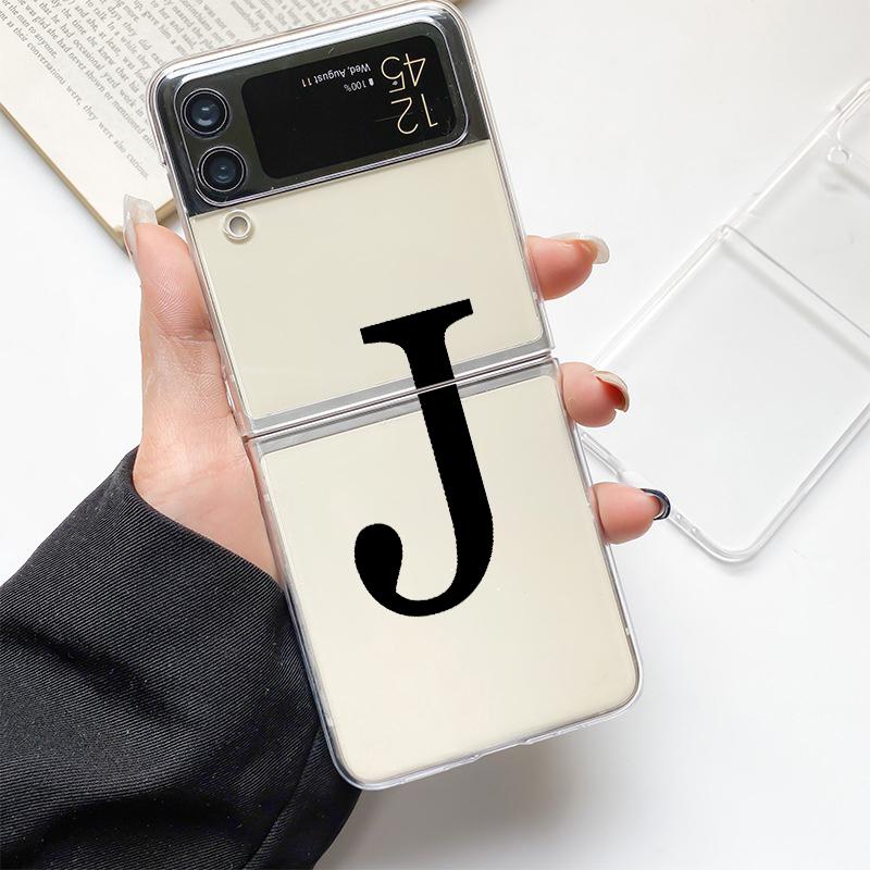 Phone Case For Samsung Galaxy Z Flip 3 4 5 Hard Folding Clear PC Bumper Initial Letter A Z Fashion For Samsung Z Flip 6 Cover