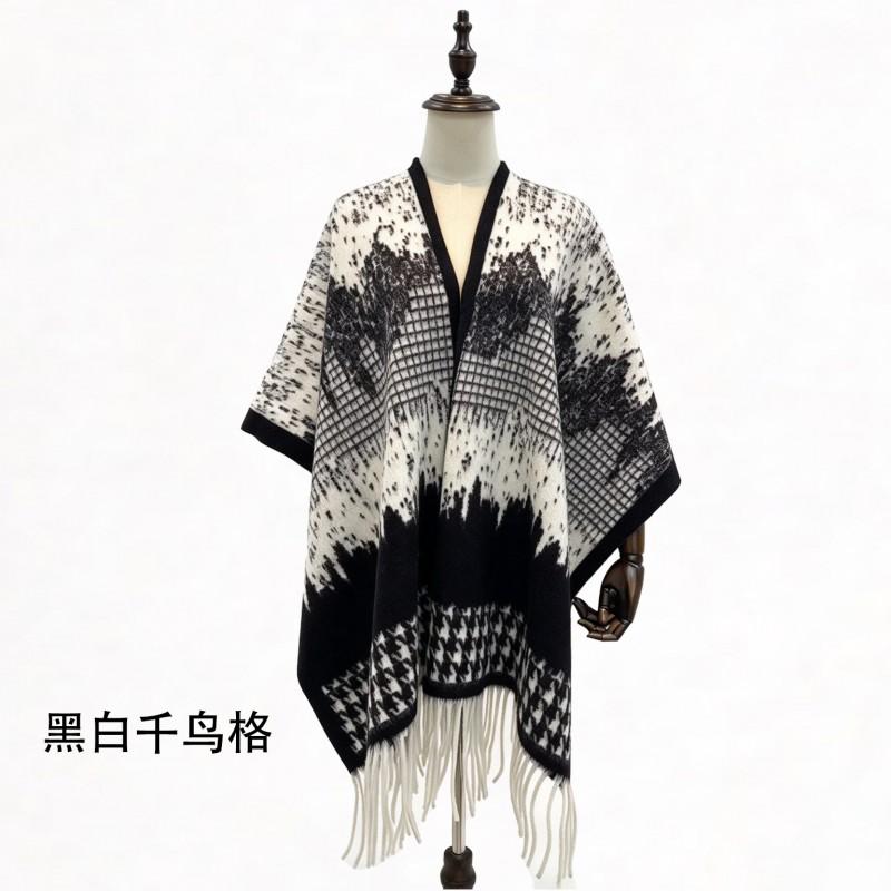 Winter Ink Scarf Wrap Women Faux Cashmere Fringe Plaid Cape Warm Versatile Shawl