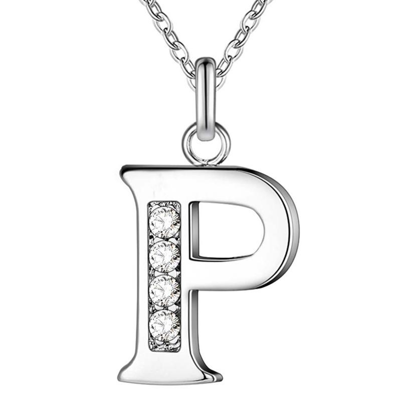 Simple Shiny Zircon 26 English Letters Pendant Women Men Thin Necklaces Jewelry MIT