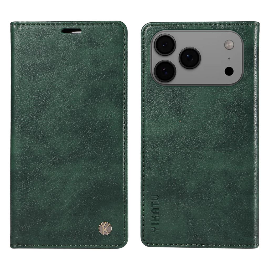 For iPhone 17 Pro Max Wallet Case YIKATU YK-006 Magnetic Closure Leather Phone Cover Litchi Texture