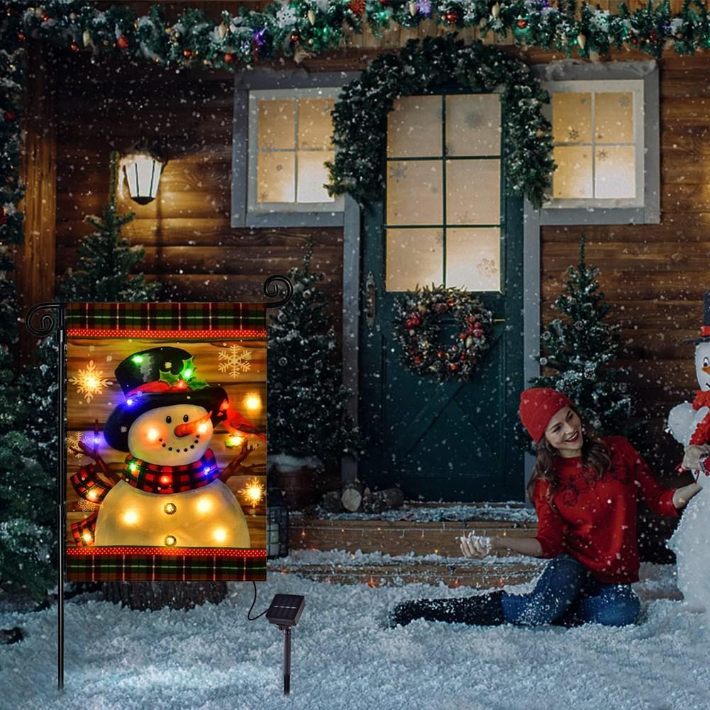 12x18" двухсторонний солнечный светодиодный снеговик садовый флаг для уличного фермерского дома сад газон рождественское украшение освещенные дворовые флаги 2025
