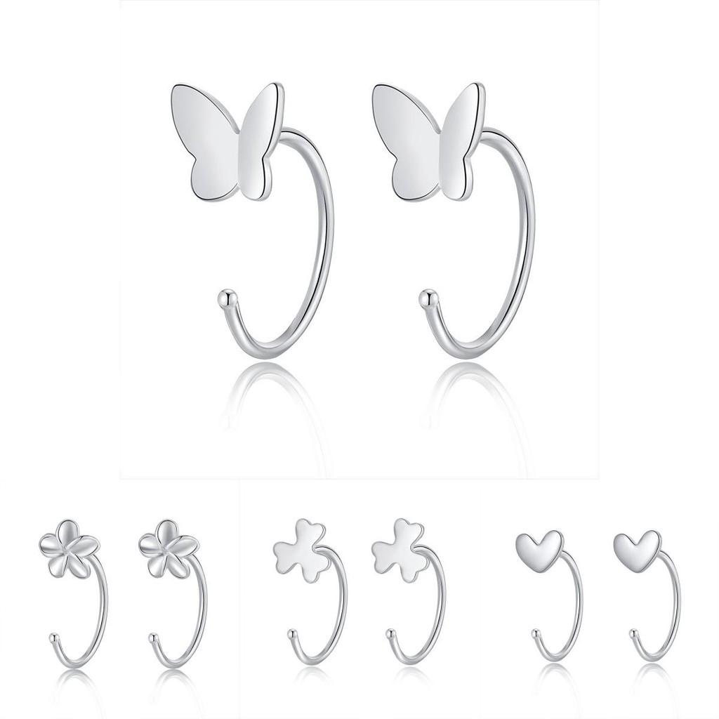 Earrings Silver Women Heart Flower Star Moon Butterfly Shape Stud Decoration