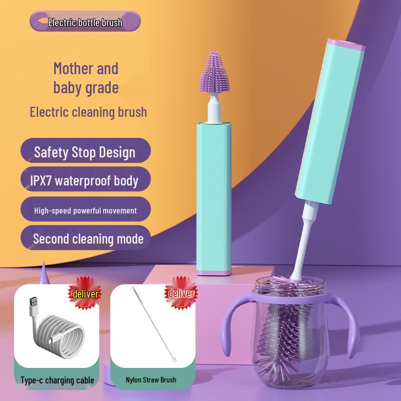 Долговечная электрическая щетка для чистки детских бутылочек с щетиной из пищевого материала для мощной и эффективной очистки - незаменимая вещь для мам и малышей.