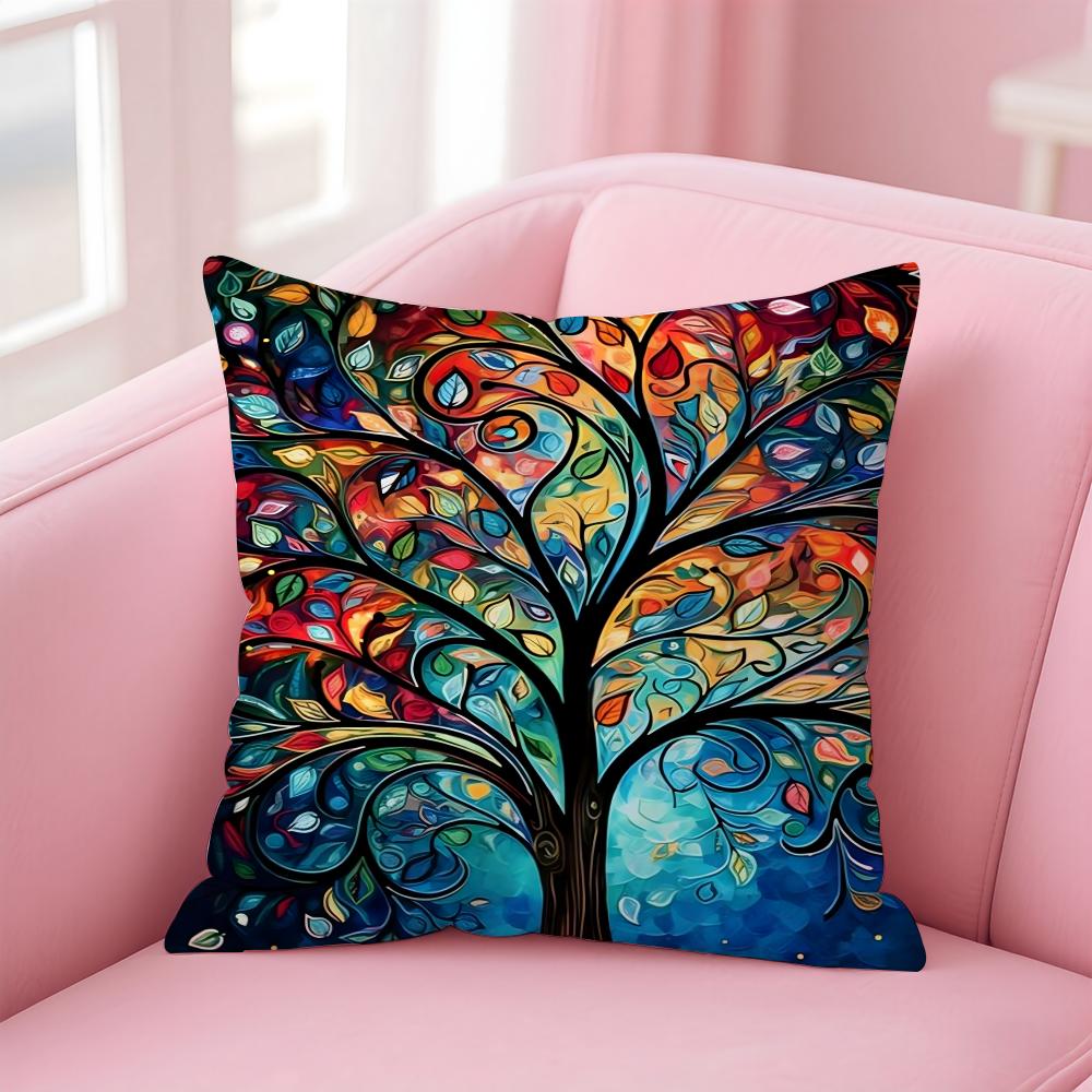 Colored Tree Anime Cushion Cover Pillow Case Soft Friendly Fabric Concealed Zipper