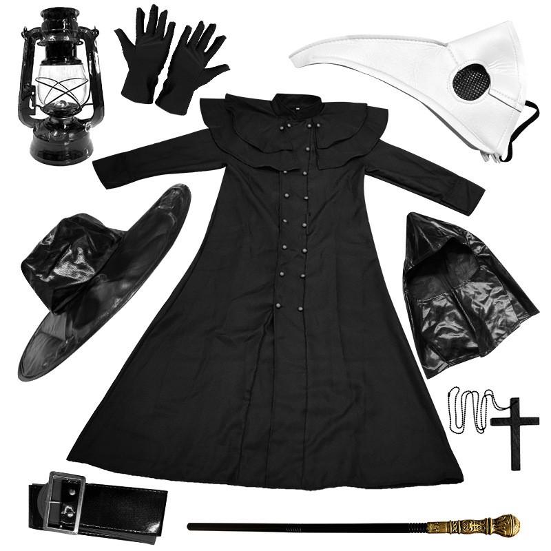 S-5XL Halloween Adult Medieval Steampunk Plague Doctor Costume Crow Long Beak Bird Outfit
