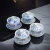 Mid-glaze Color Blue and White Porcelain Large Entangled Lotus Pot Bearing Cover Bowl White Porcelain Tea Set Tea Cup Ceramic Chinese Style Sancai Tea