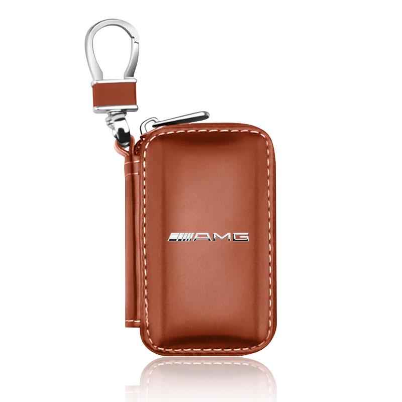 Leather Emblem Car Key Case Keychain Zipper Key Case Bag Car Accessories For Mercedes-Benz AMG C500 C200 C300 A B C E GLA CLA GLK GL ML GLE W204 W205