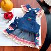 Spring and Summer Denim Cherry Backed Dress Dog Dress Pet Clothes Cat and Dog Accessories