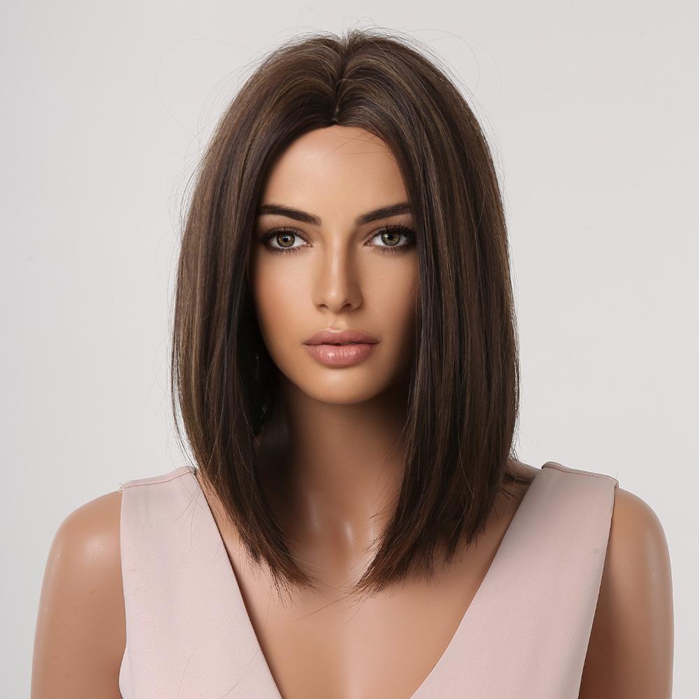 Парик женский термостойкий шелк короткие волосы летний натуральный цвет бобо голова темперамент снижение возраста челка ци короткие прямые волосы парик головной убор