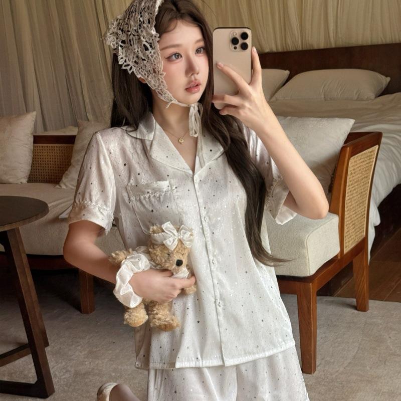 1011 new light luxury gypsy pajamas women's summer high-end thin ice silk satin loose loungewear set