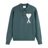 Unisex Polo Collar Knit Sweater Multi Colors with Heart & A Embroidery Casual Button Pullover for Men Women
