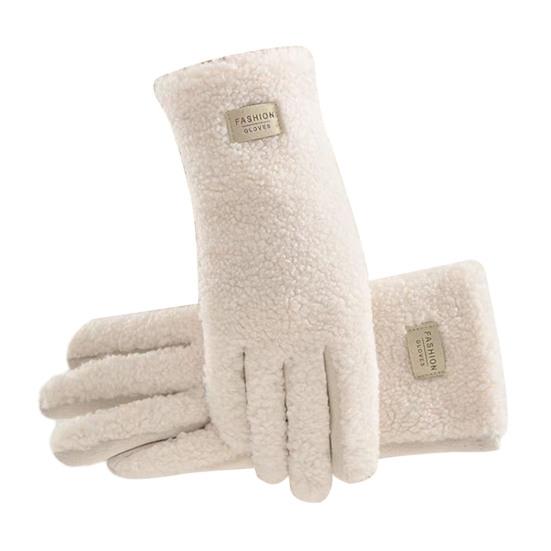 Женские зимние замшевые перчатки Теплые пушистые перчатки с сенсорным экраном Однотонные ветрозащитные перчатки с плюшевой подкладкой для вождения, поездок на работу, шопинга