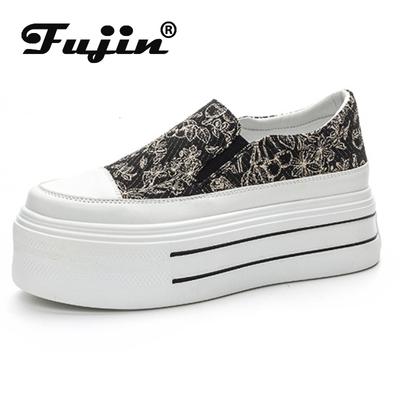 Этническая эластичная ткань 6,5 см, натуральная кожа, для отдыха, без шнуровки на платформе, осенняя женская обувь на танкетке Spting, настоящая женская обувь, женские туфли-лодочки