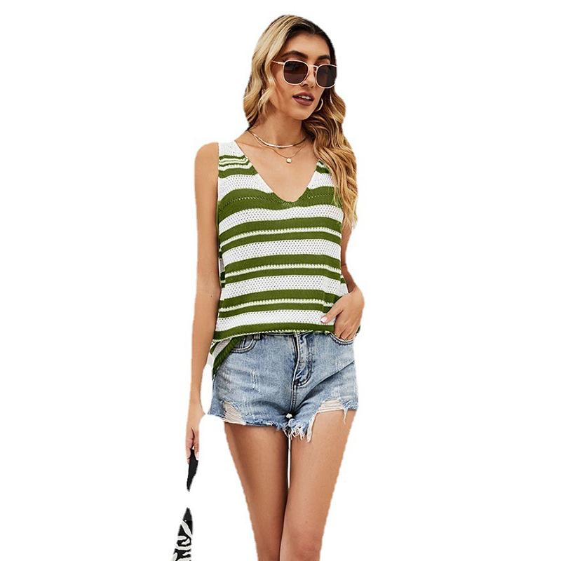 Women's Fashion Striped Knit Shirt Temperament Sexy Color Blocking Small Undershirt Female Vest